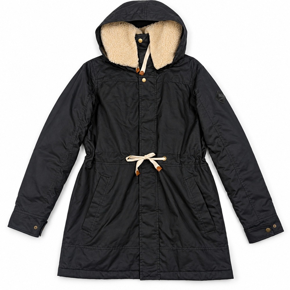 Burton Living Lining Parka Jacket Womens Small Black Sherpa Hooded Padded Coat
